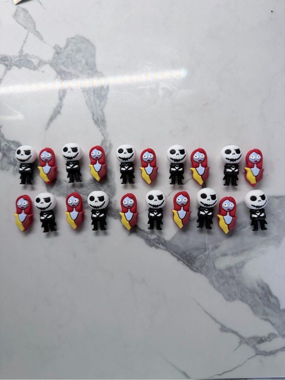 Jack Skellington & Sally 3D silicone beads in Red, Yellow, Black, White